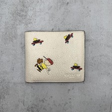 4408 Excellent condition COACH PEANUTS bi-fold wallet Snoopy White CB