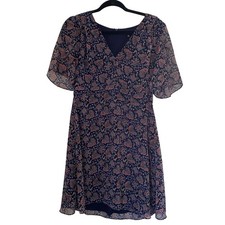 Madewell Orchard Flutter Sleeve Spring Floral Dress Dark Blue Womens Size 8