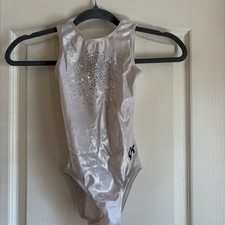 White And Silver Shimmer GK Girls Leotard W/ Snowflake Sequins, Girls Apx. Sz M