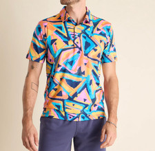 Chubbies Exploding Nacho Performance Polo Mens Large Blue Abstract Beach Vaca