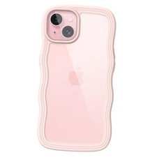 Cute Case for iPhone 15 Plus 6.7-Inch, Wave Frame Curly Shape Shockproof Pink
