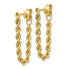14K Polished 2.5mm Hollow Rope Chain Dangle Post Earrings TH553