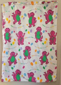 Barney Twin Size Flat Sheet Vintage Kids Bedding 1992 USA The Lyons Group GUC