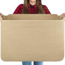 118L Extra Large Blanket Basket, 24.8"x17.7"x16.2" Woven Rope Baskets for Sto...