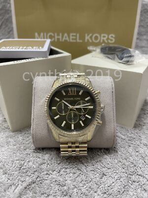 Michael Kors MK8446 Men's Lexington Chronograph Green Dial Gold