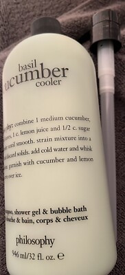 NEW PHILOSOPHY *BASIL CUCUMBER COOLER *-3-IN-1-32 OZ BOTTLE WITH PUMP
