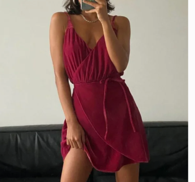 Joelle Velvet Surplice Faux Wrap Art Peasant Hipster Hippie Chic Farm Mini  Dress | eBay