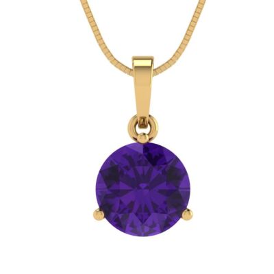 2Ct Natural Amethyst - Everyday Pendant W/ 18'' Chain - 14K/18K Gold - Gift Ideas