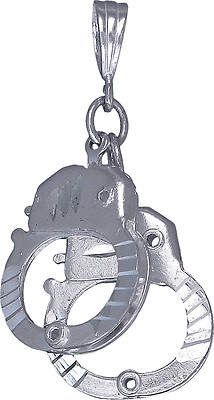 Sterling Silver Handcuffs Charm Pendant Necklace Diamond Cut Finish with Chain