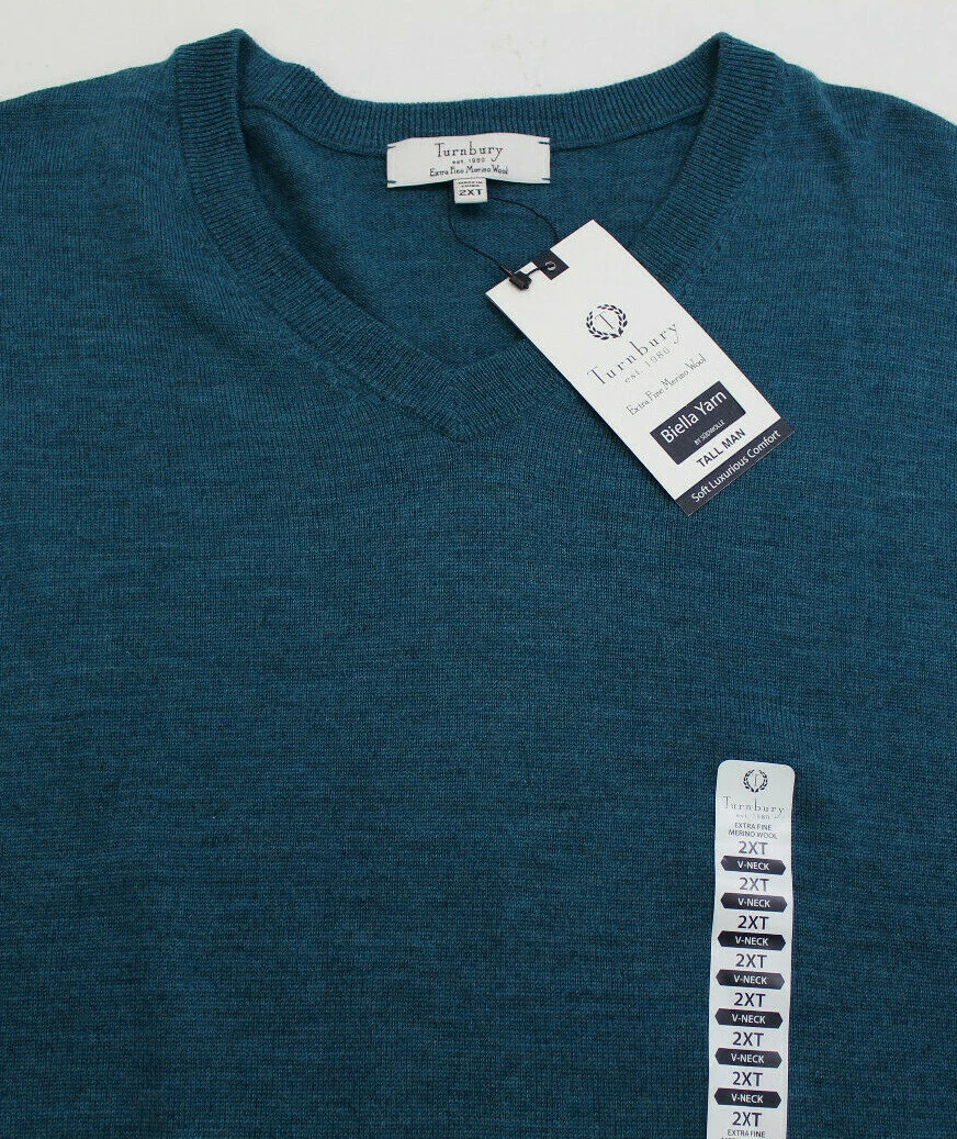Men's TURNBURY Merino Wool V-Neck Sweater 2XT Tall NEW NWT Biella