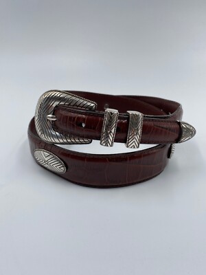 FOSSIL Women's Textured Leather Concho Belt Brown Double Wrap D-Ring Buckle 