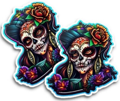 Day of the Dead stickers 2 pack of Dia de los Muertos Decals Sugar ...