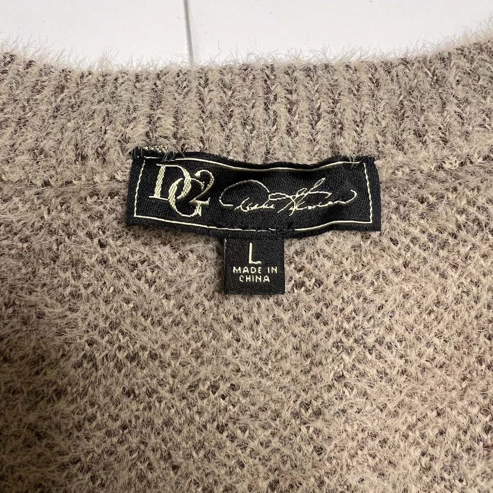 DG2 Diane Gilman Suéter Nylon Mezcla Pluma Patrón Marrón Cuello en V Mujer Grande Foto 2 de 4