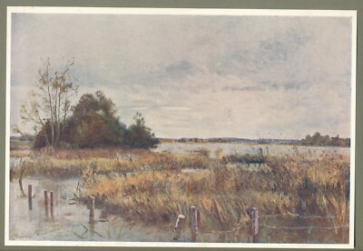 Original um 1905 Lithographie antiker Druck HERBST Landschaft von Emmie Stewart Wood