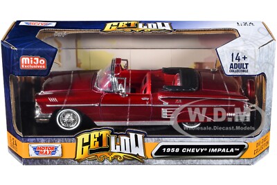 1958 CHEVROLET IMPALA CONVERTIBLE LOWRIDER DARK RED 1/24 DIECAST