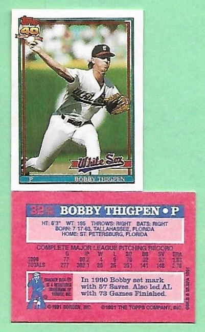 1991 Topps Cracker Jack Series 1 Mini Bobby Thigpen #32 White Sox