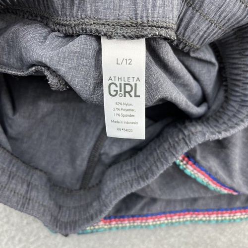 Athleta Girl Shorts L 12 Gray Embroidered Inseam 4" Stretch Running Gym Walking - Picture 10 of 12