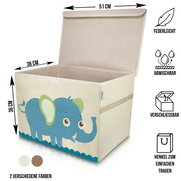 Lifeney Aufbewahrungsbox Elefant 51X36X36Cm Spielzeugkiste + Deckel Kinderzimmer-image