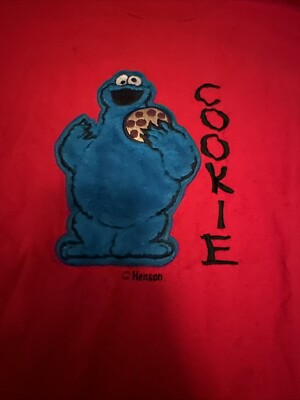 VINTAGE 90s Sesame Street Cookie Monster Red T-Shirt sz Large 