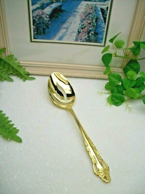 International  GOLDEN GRAND ELEGANCE Gold Electroplate Pierced Serving Spoon