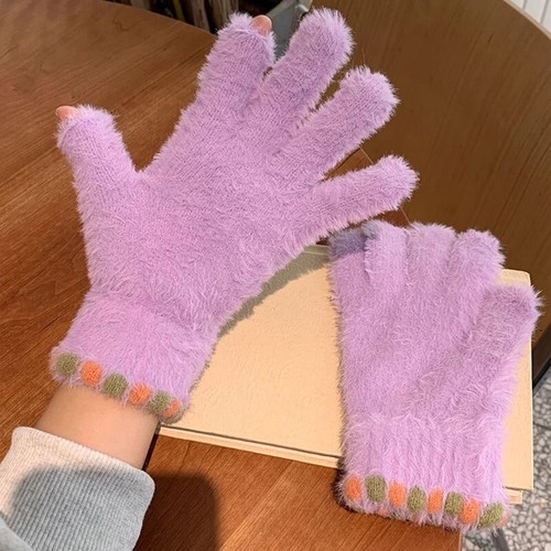 Winter Warm Five Finger Gloves Cold-proof Gloves Cycling Plush Gloves Outdoors - Picture 6 of 35