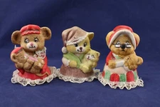 Jasco Caring Critter Chimers TEDDY BEAR Porcelain Bell Ornament Set of 3 Vintage
