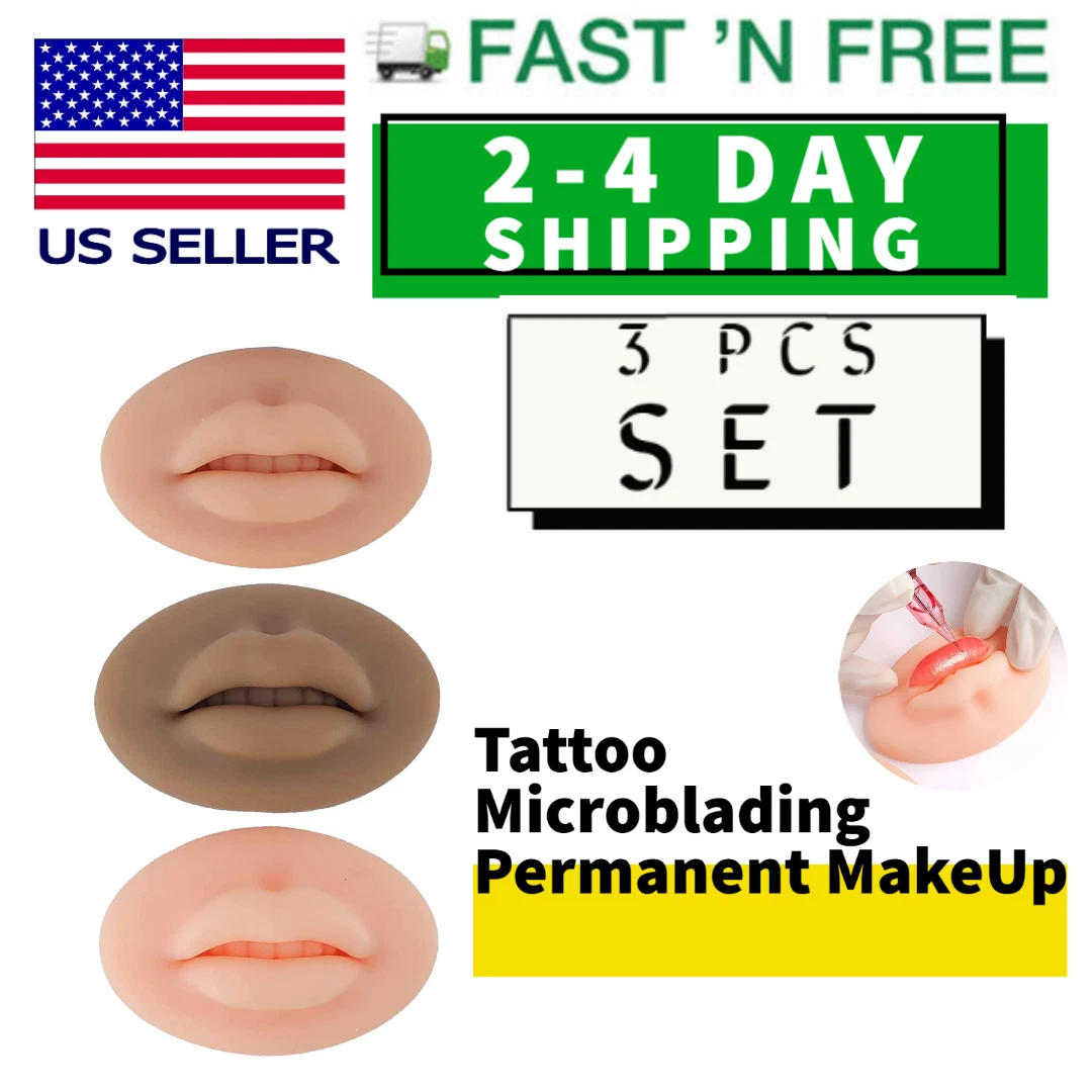 Realistic 3D Silicone Lips for PMU, Tattoos Practice - 3 Pcs Set [US Seller] image 1