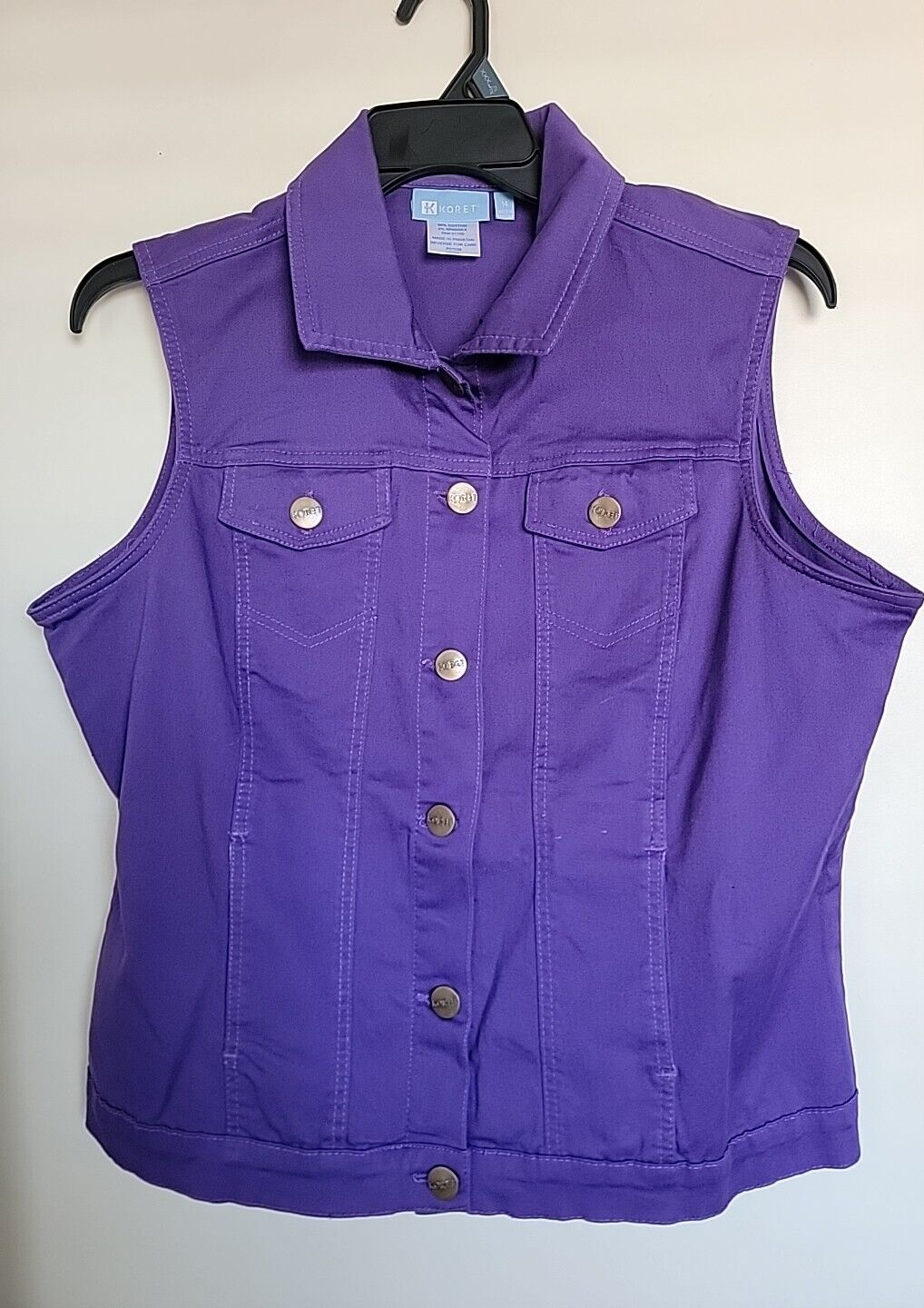 Vintage Koret City Blues Womens 14 Vest Purple Button Front Denim Top Stretch