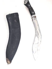 GURKA / KUKRI 12" CURVE KNIFE INDA WORN SHEATH LION HEAD BOLSTER PUMMEL LOT B