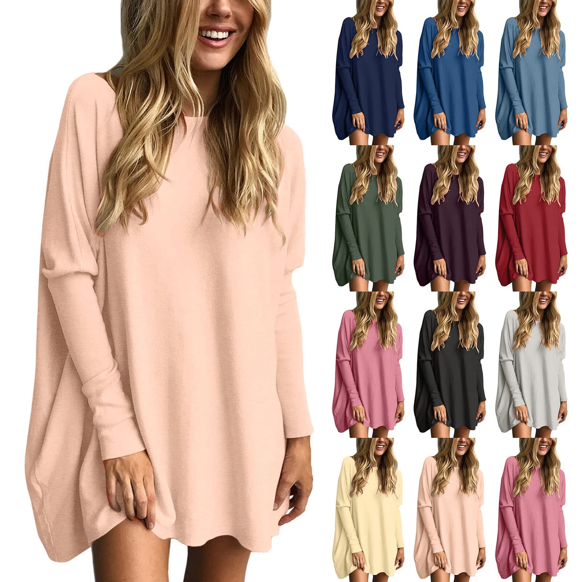Women's Long Sleeve Crew Neck Sweater Loose Fitting Knit Pullover Dressy  Tops | eBay