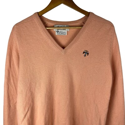 VTG Lyle & Scott Mens 48/122 L 100% Cashmere V-Neck Sweater Pullover Thunderbird