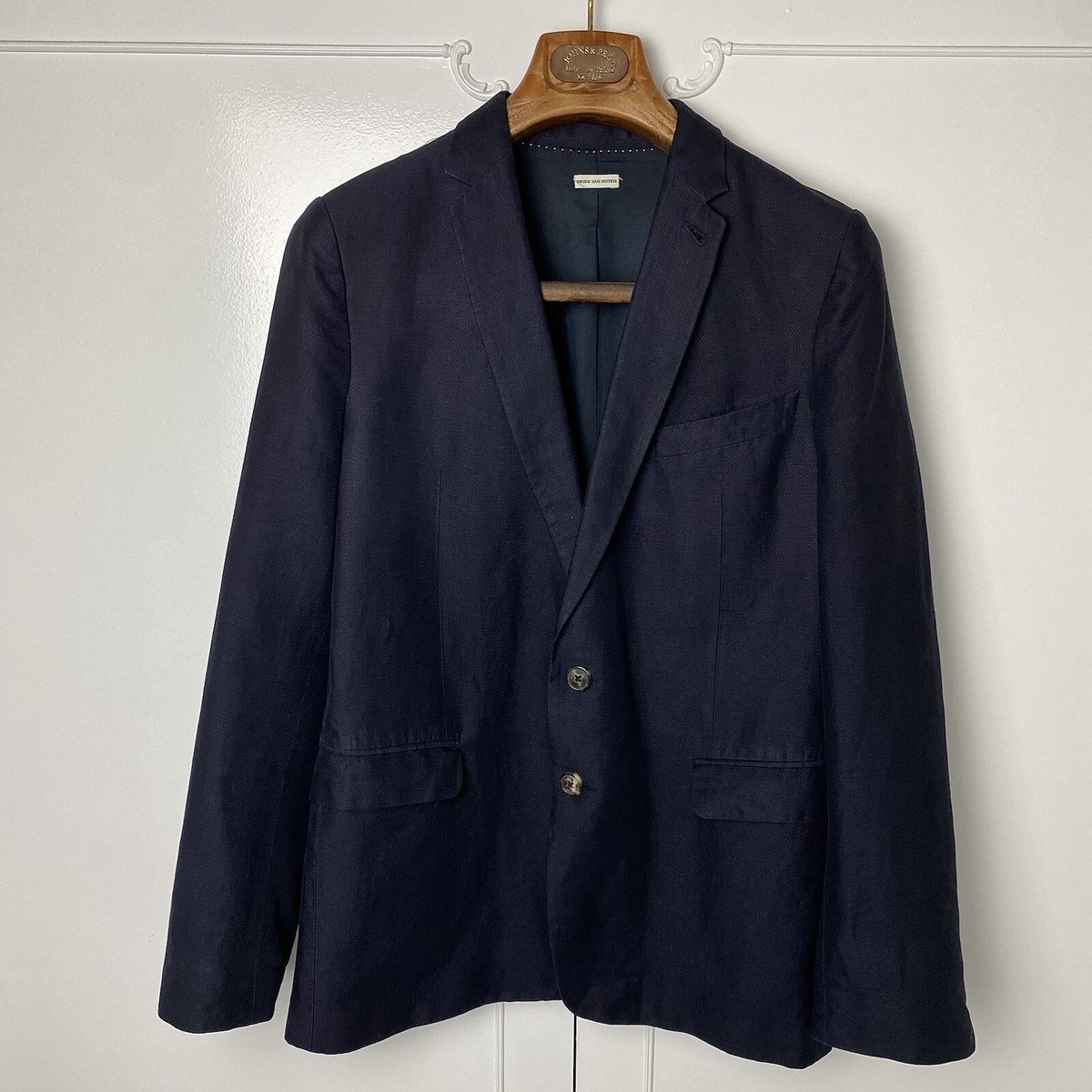 ジャケット・アウター DRIES VAN NOTEN Linen Tailored Jacket Dries Van Noten Men's Linen Summer Blazer Jacket Woven Navy Blue