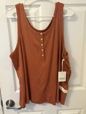 A.N.A. A New Approach Ribbed Button Up Tank Top Burnt Orange “redwood” Size 3x