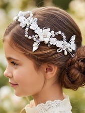 White Pearl Flower Girl Headband Wedding Communion Hair Accessories