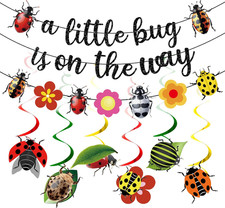 Decoraciones de baby shower Lady Bug, un pequeño insecto está en camino pancarta con escarabajo