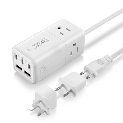European Travel Plug Adapter, FOVAL US to UK Europe Power Strip 75W USB C Cha...
