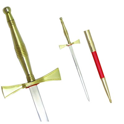 Universal Masonic Dagger   Gold Hilt with Red Scabbard