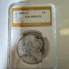 1890 CC Morgan Silver Dollar MS 63 PL PGA Proof-Like $1 Coin