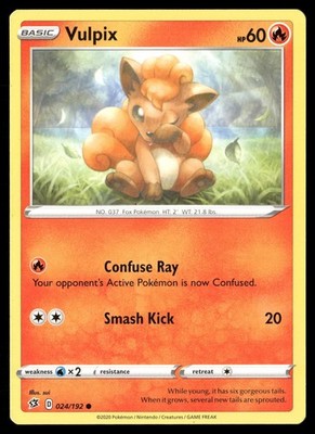Vulpix 024/192 Common Rebel Clash Pokemon Near Mint