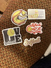 5 Softball Stickers For Scrapbook, Personal Water Bottle, Skateboard, Laptop  .