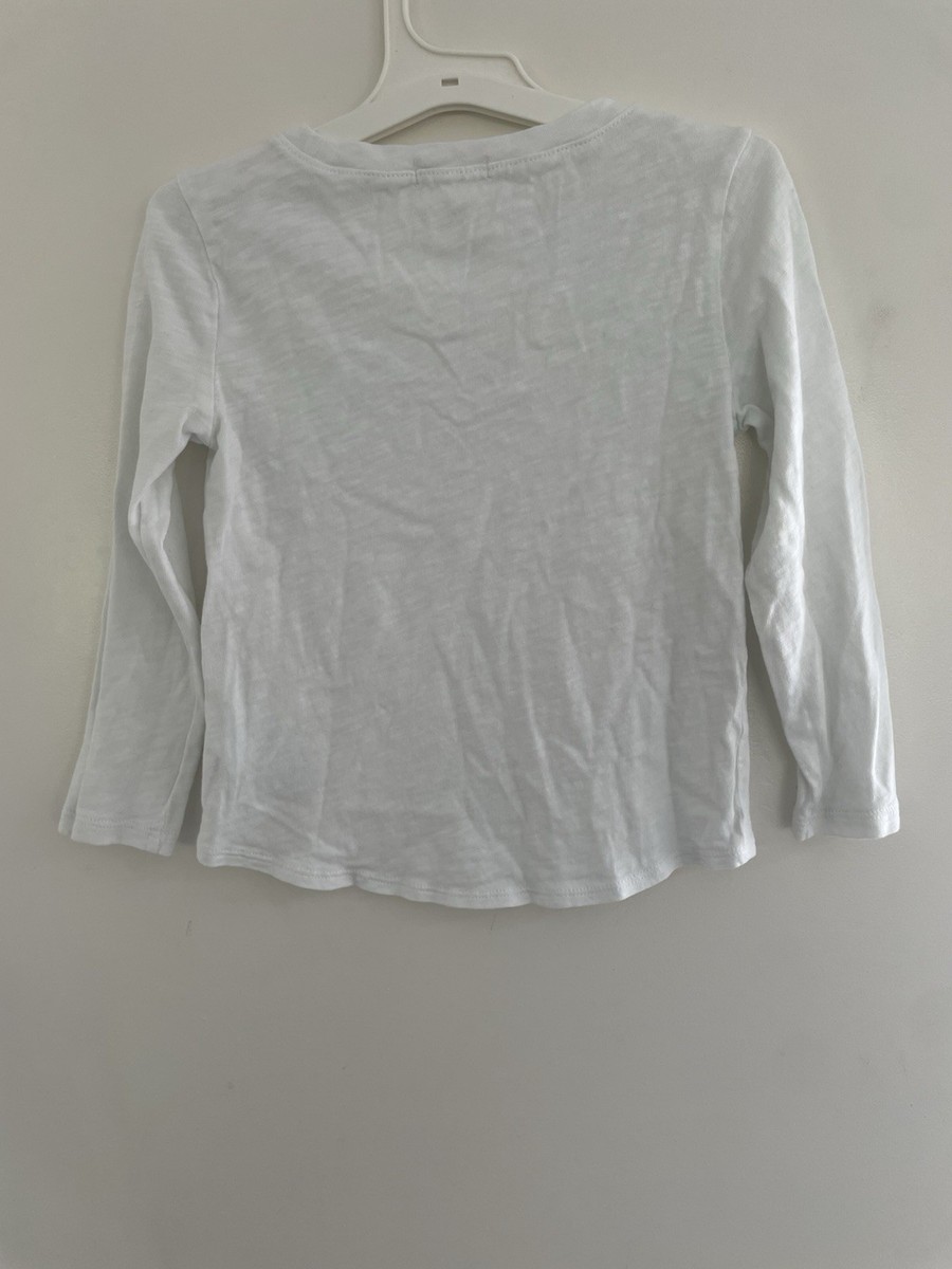 Crewcuts Toddler Girl Solid White 100% Cotton Heart Pocket Long Sleeve Shirt XXS View 4