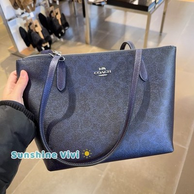 NWT COACH Fiona Zip Tote Bag In Signature Canvas CW396 Blue/Navy