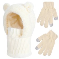 Kids Winter Balaclava Windproof Hats Gloves Set 3-in-1 2-8 Years, White