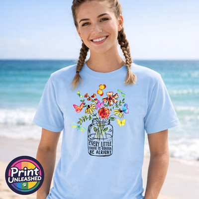 Musik & Blumen Grafik T-Shirt Bob Marley Lyrics Sommer Tee Every Little Thing