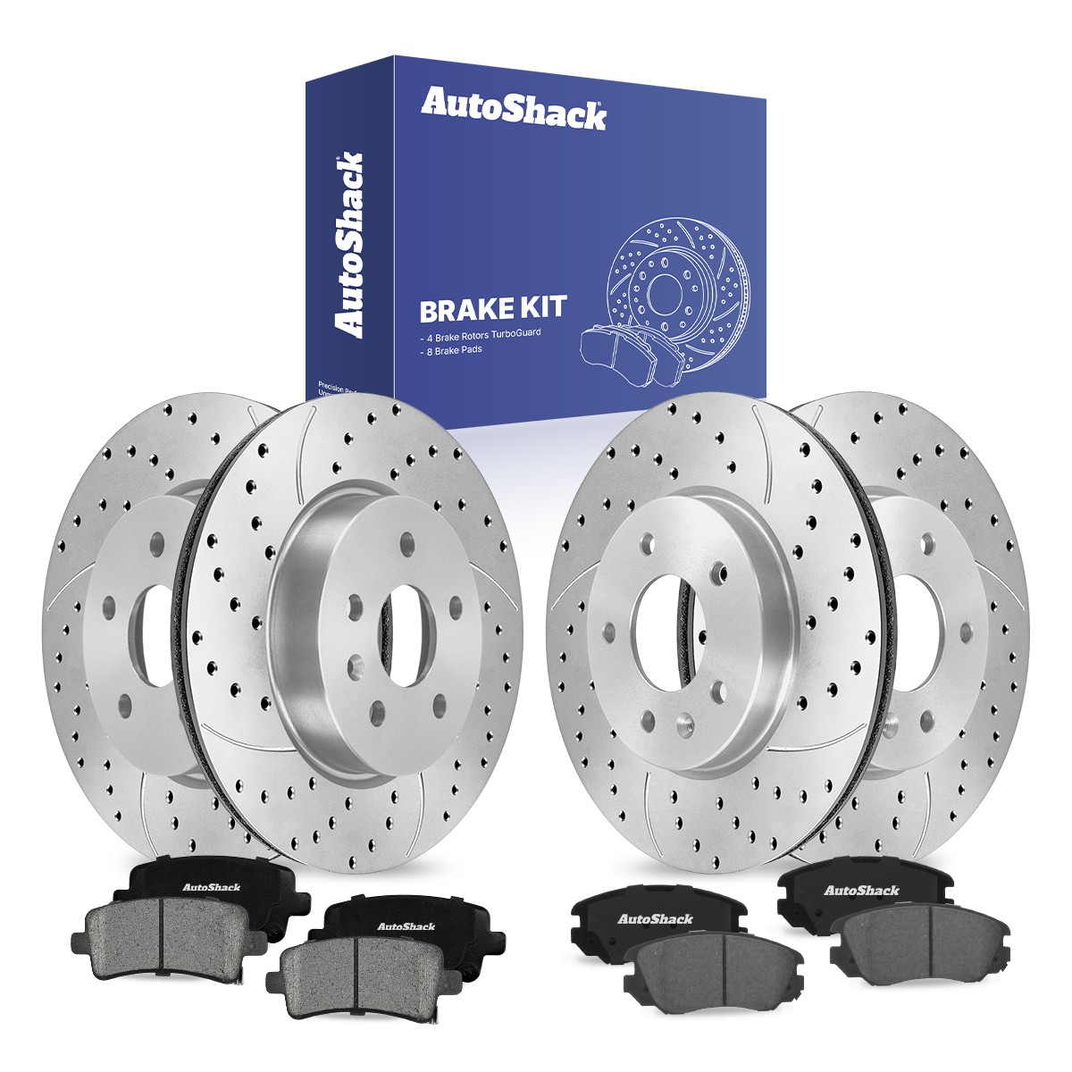 Chevy Impala 3.6L Front & Rear Drilled Disc Rotors with Ceramic Brake Pads