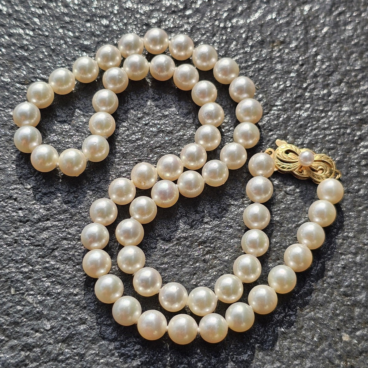 Mikimoto Pearl Strand Necklace 18k Yellow Gold to 7mm Akoya