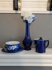 Rare Cobalt Blue Single Serve Teapot Restaurant Ware with Recessed Locking Lid