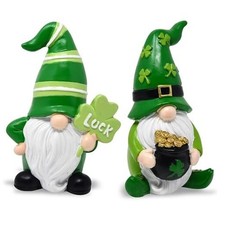 St Patricks Day Gnome Decorations 2 Pc Resin Lucky Gnome Figurines Shamrock