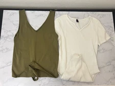 White Ribbed Bodysuit Shein Size L Green Kohls So Lot Of 2 Sleeveless V Neck I