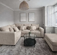 New |Ruby  Corner Sofa | Full Back | Beige Fabric |4 Seater| Matching Foot Stool